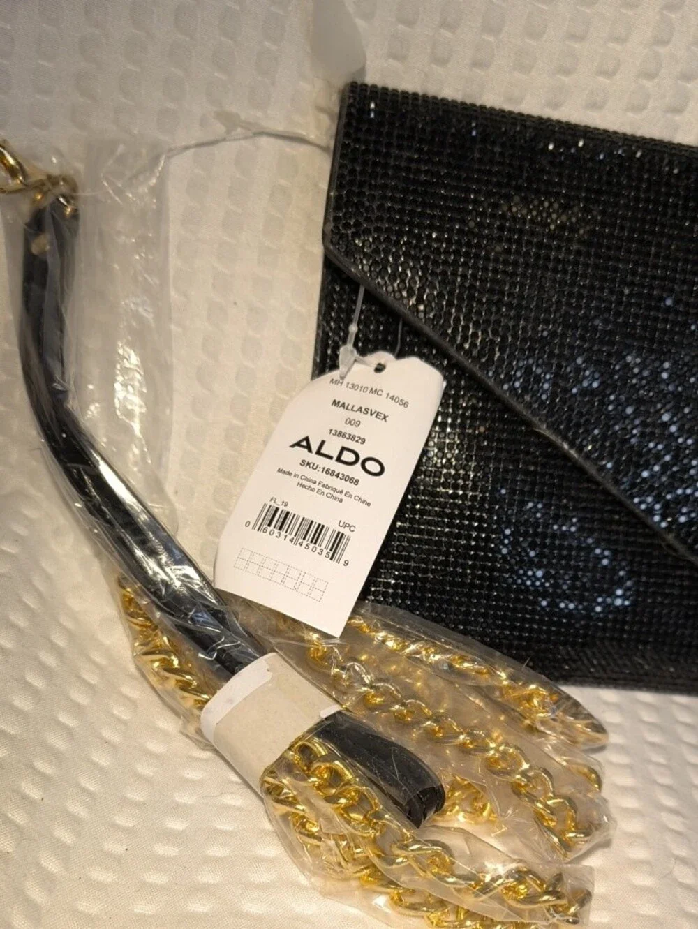ALDO Black Sparkle Envelope Clutch/Wristlet  with Gold Chain/Strap
